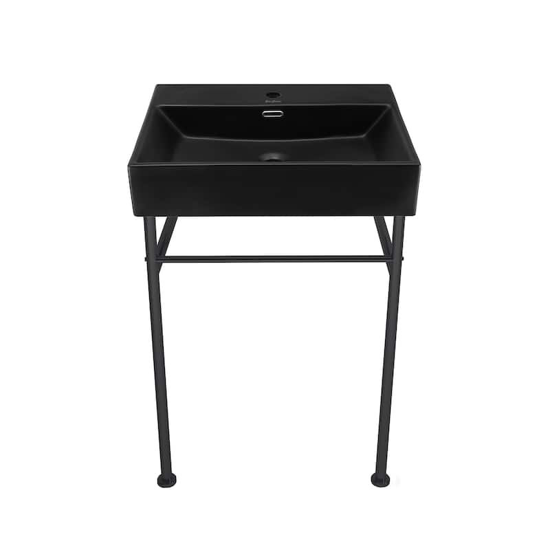 Reims 24 Ceramic Console Sink Matte Black Basin Black Legs - 16.55" x 35.45" 24"