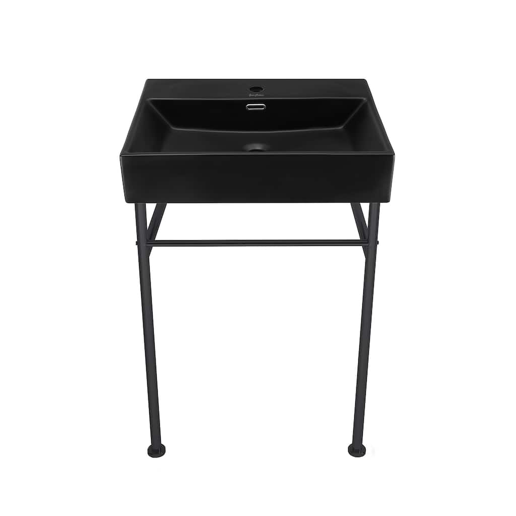Reims 24 Ceramic Console Sink Matte Black Basin Black Legs - 16.55" x 35.45" 24"