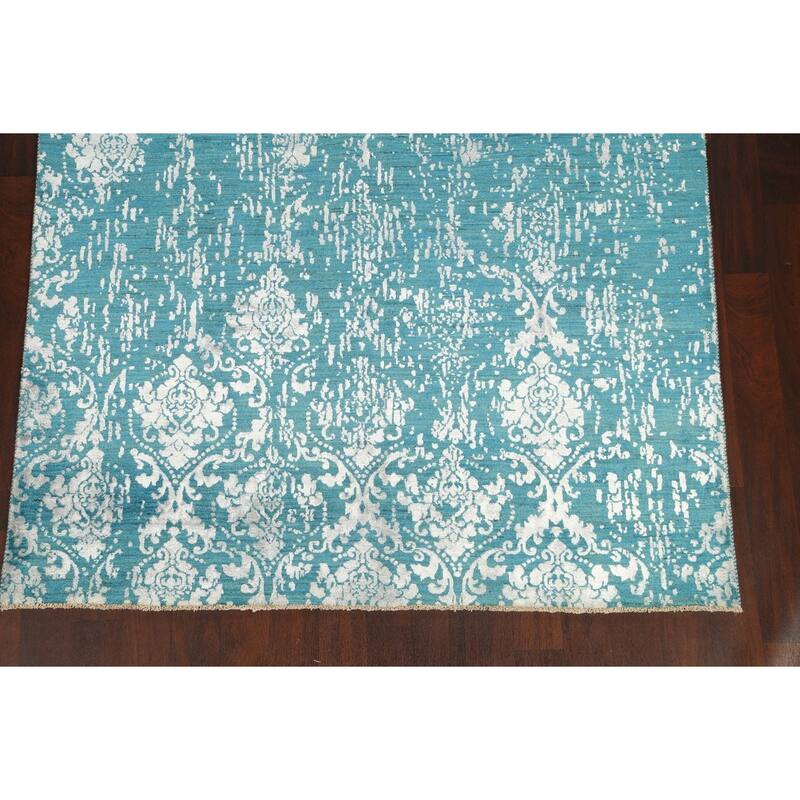 Wool/ Silk Vegetable Dye Distressed Versace Oriental Area Rug Handmade - 6'1" x 9'1"