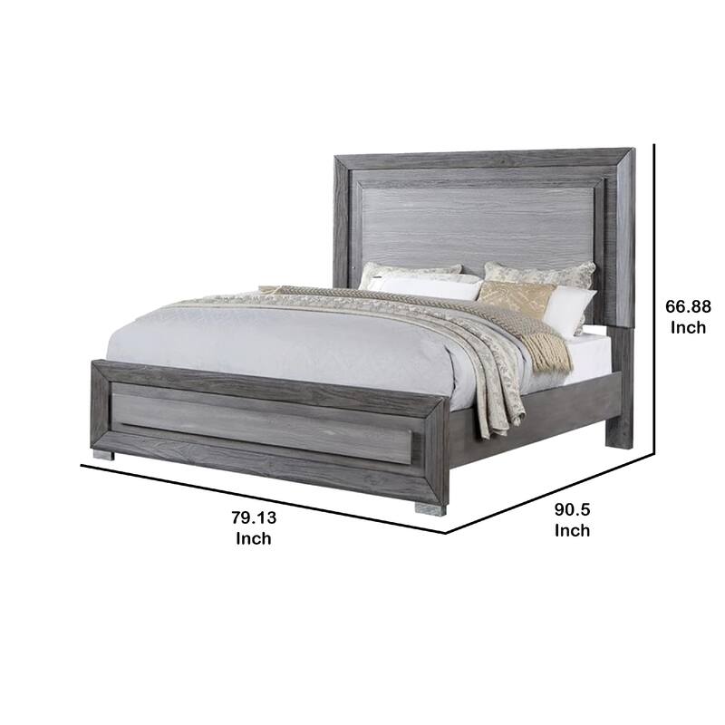 Reno California King Bed with LED Headboard and Metal Legs, Gray Wood