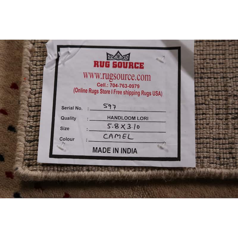 Camel Tribal Gabbeh Indian Rug Hand-Knotted Wool Carpet - 3'10" x 5'8"