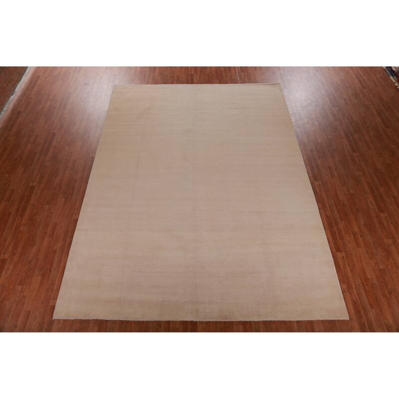 Hand Knotted Oriental 100% Wool Carpet Modern Solid Peach Gabbeh Area Rug - 12' 6'' X 9' 1''