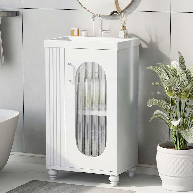 Bathroom Vanity Cabinet with Sink,with Two-tier Shelf,Adjustable Shelf - White