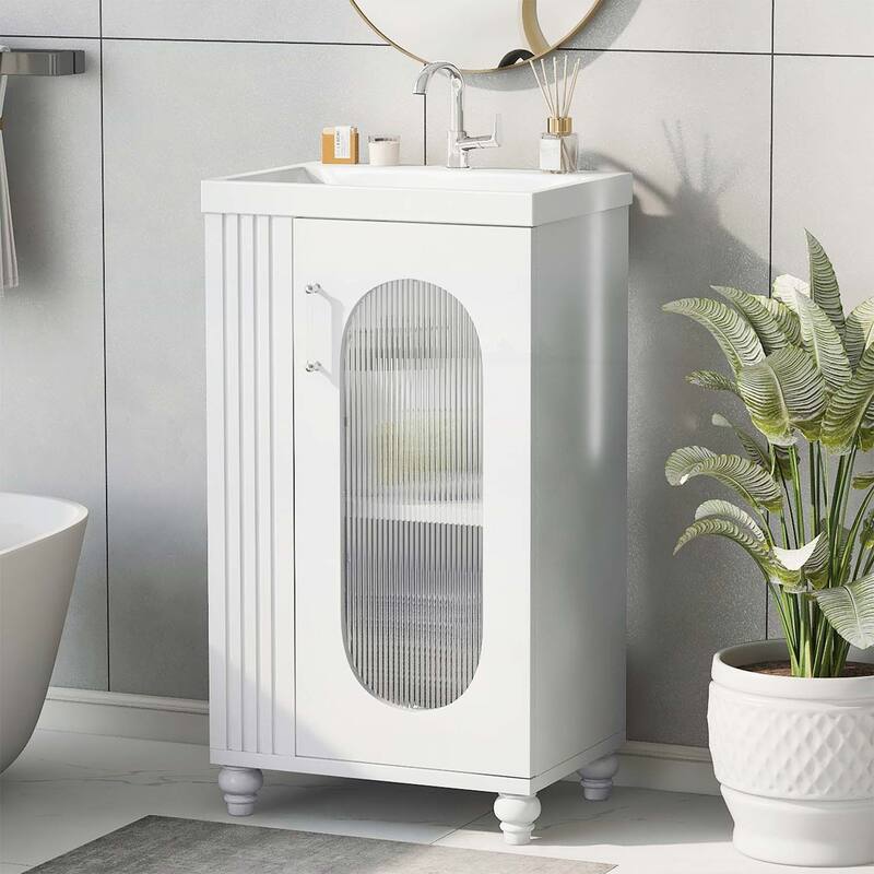 Freestanding Vanity Set with Two-tier Shelf,Adjustable Shelf - White