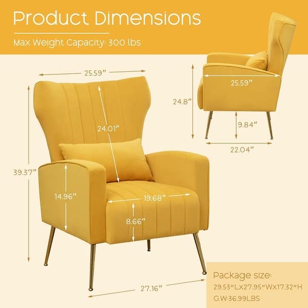 dimension image slide 4 of 5, HOMYKA Accent Chair Upholstered Velvet Wingback Armchair Set of 2