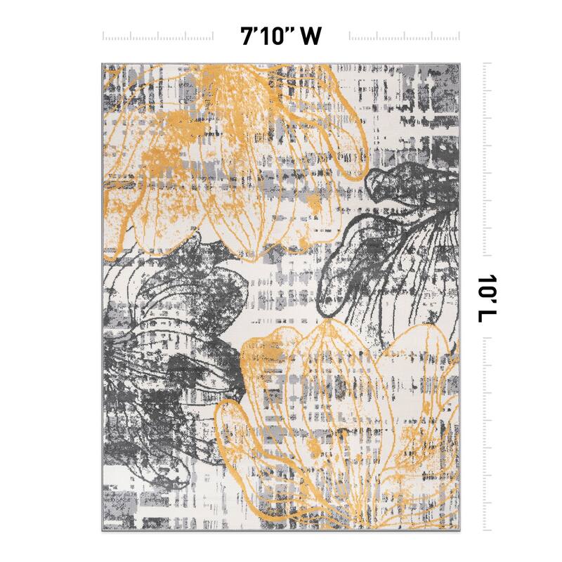 World Rug Gallery Modern Large Floral Distressed Area Rug