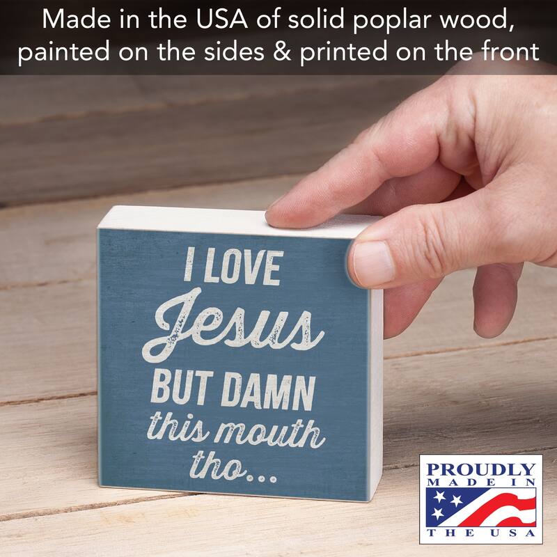 Jesus Artistic Freestanding Solid Wood Block Sign Made in the USA 3.75” Square Decorative Accent for Home or Office - Multi