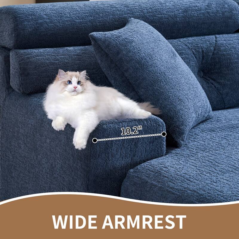 Full Compression Sponge L-Shape No-Assembly Chenille Convertible Chaise Sectional Sofa