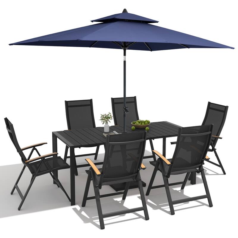 9/11-Piece Outdoor Patio Dining Set Aluminum Dining Table and Chairs w/10 ft Market Umbrella and Base