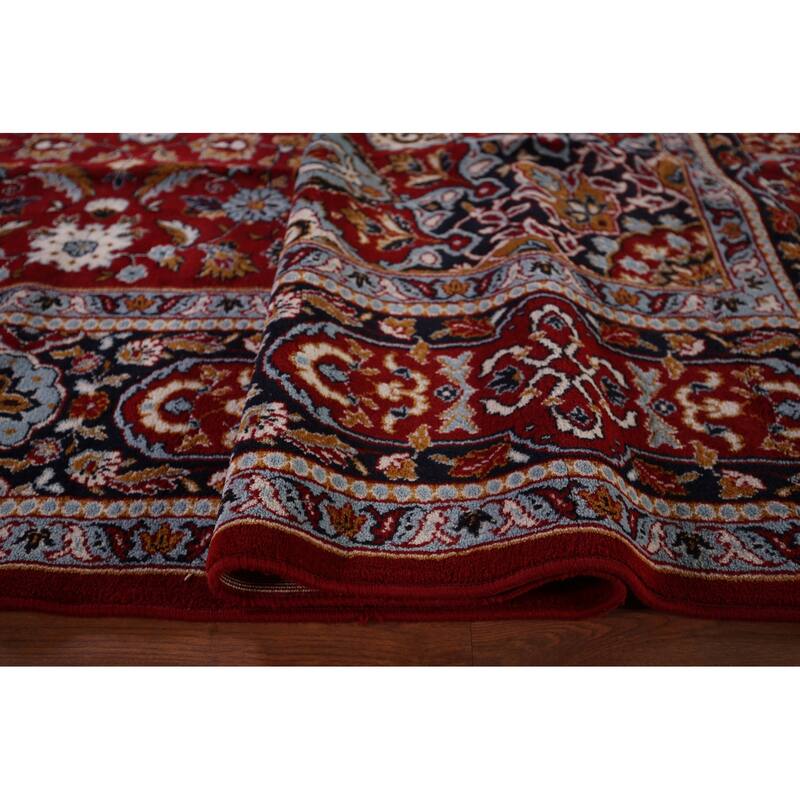 Red Traditional Kashan Turkish Area Rug Machine Made Oriental Carpet - 9'9" x 12'10"