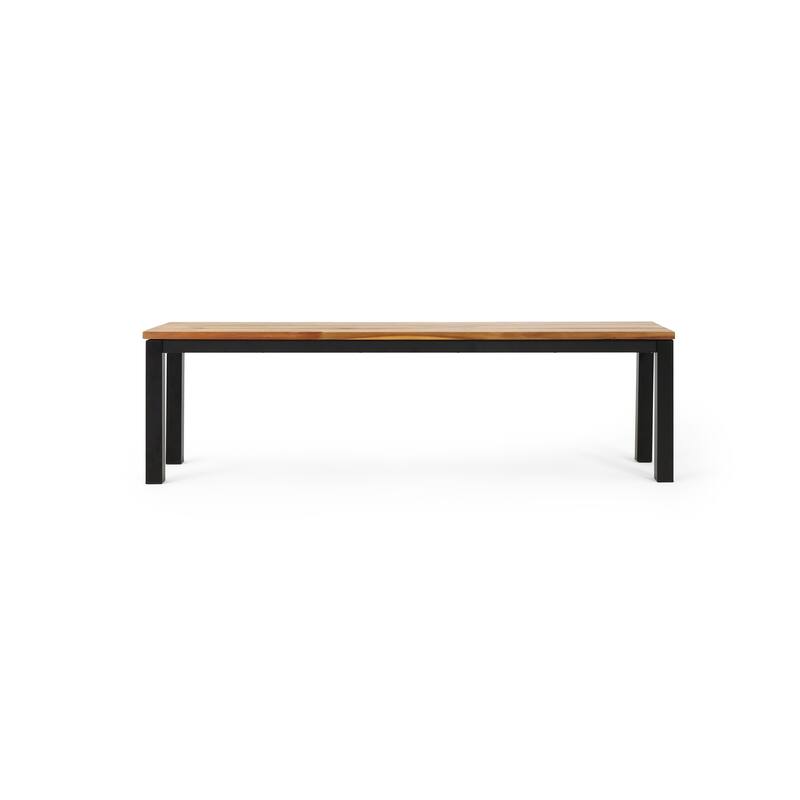 Roomfitters Outdoor Bench Acacia Wood Top Black Metal Legs Modern Industrial Patio Dining Seating for Garden Deck Backyard