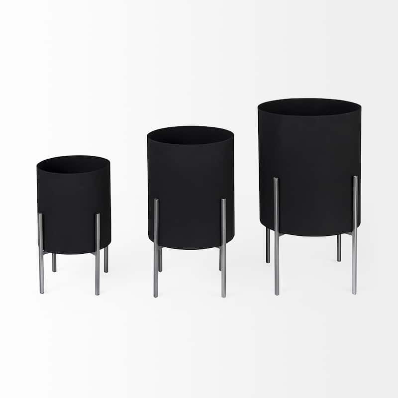Claypoole Black Metal w/Silver Legs Plant Stands (Set of 3)