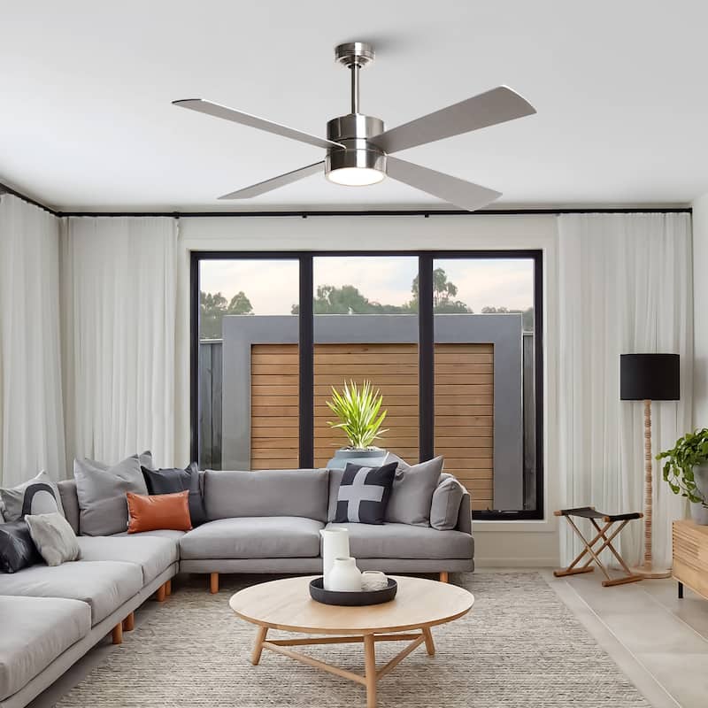 52 in. Modern Brushed Chrome LED Ceiling Fan with Light Kit and Remote Control - 52 in. W X 52 in. D X 12.9 in. H