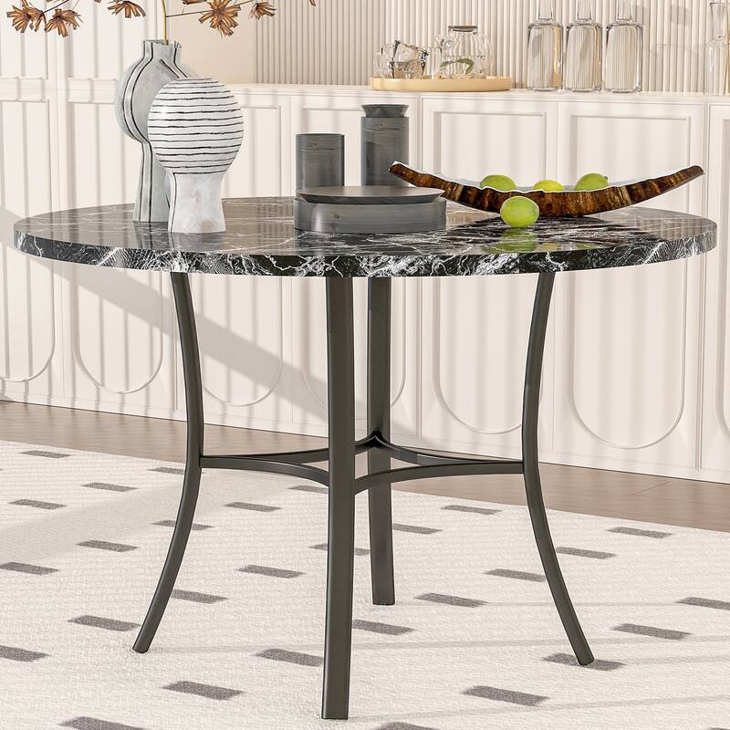 VECELO 5-piece Dining Set, Round Dining Table Set with Upholstered Parsons Dining Chairs for Small Space