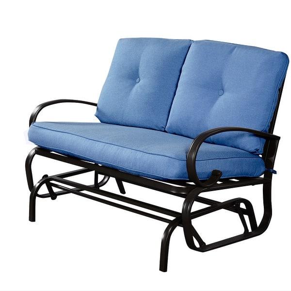 slide 2 of 12, Costway Glider Outdoor Patio Rocking Bench Loveseat Cushioned Seat Blue