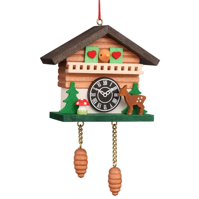 3" Green, Beige, and Brown Cuckoo with a Deer Collectible Christian Ulbricht Ornament