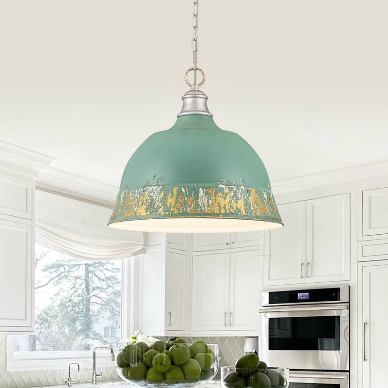 2-Light Farmhouse Pendant Light with Distressed Gold Dome Shade - 2-Lights - Blue Distressed Gold