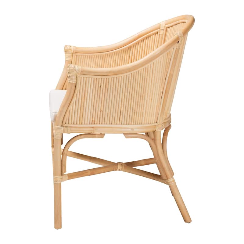Hollis Natural Rattan Barrel Chair - Handcrafted Accent Armchair with Laminated Rattan Pole Back, Coastal Boho Seating