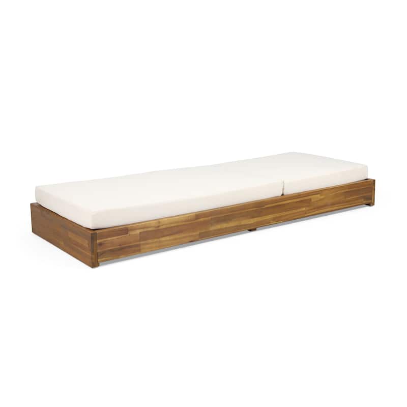 Ian Outdoor Acacia Wood Chaise Lounge with Cushion by Christopher Knight Home