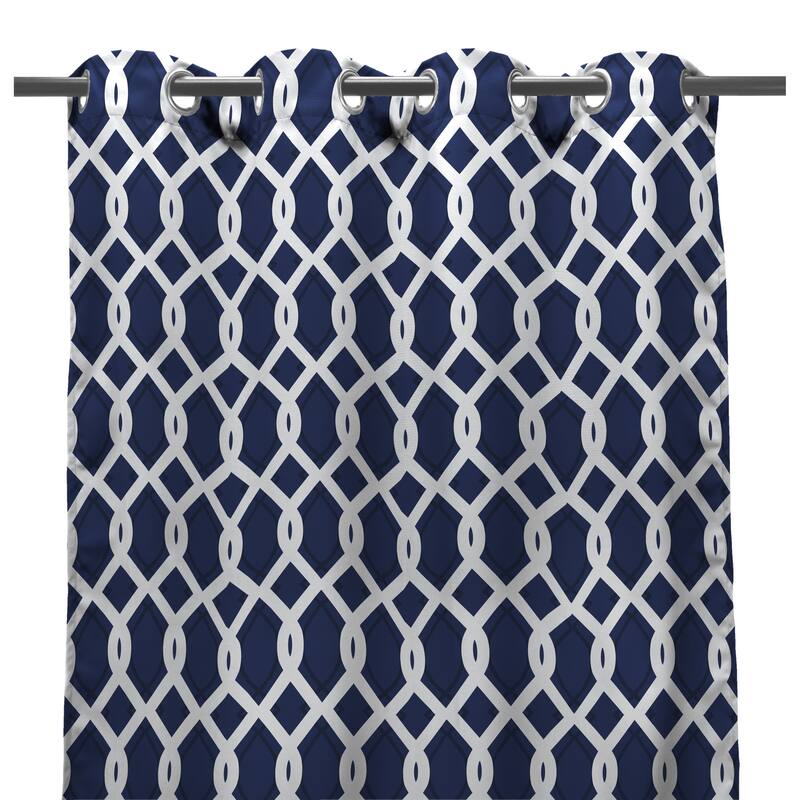 54" x 96" Solid Grommet Semi-Sheer Outdoor Curtain Panel - Navy/White