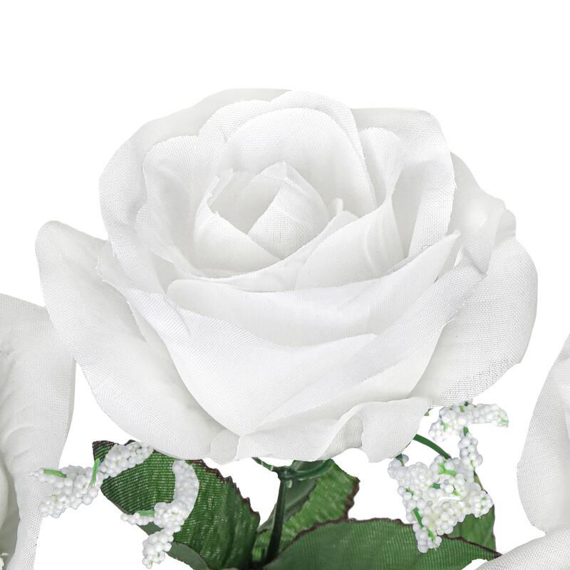 Set of 12 White Artificial Open Rose Flower Stem Bush Bouquet 14in - 14" L x 7" W x 7" DP