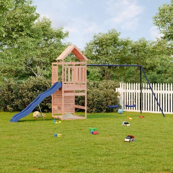 slide 2 of 19, vidaXL Swing Set Outdoor Backyard Wooden Playground Equipment for Kids Age 3-8 206.7" x 78.3" x 98" Douglas