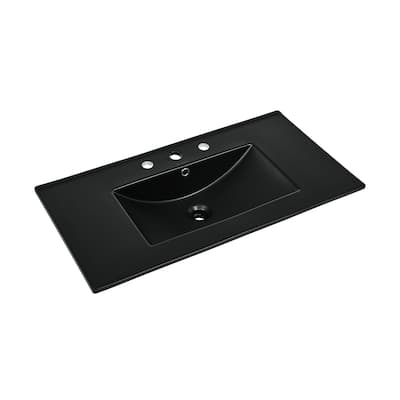 36" 3-Hole Widespread Vanity Sink Top In Glossy Black - 36