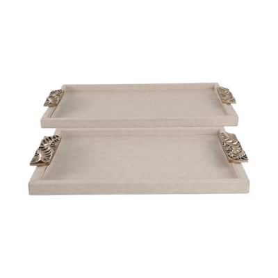Wood Fabric Marquis Serving Trays Home Decor (Set of 2) - 16/20" Ivory - 20" x 12" x 1"