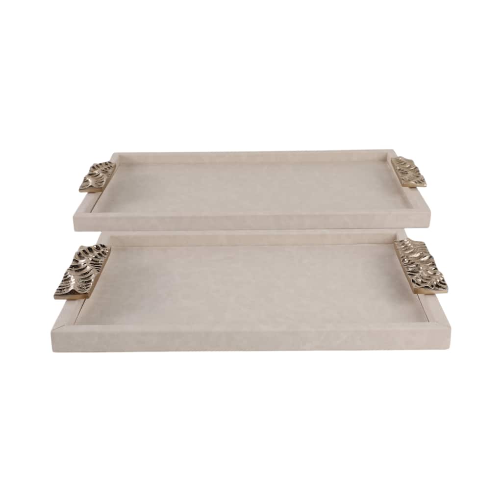 Wood Fabric Marquis Serving Trays Home Decor (Set of 2) - 16/20" Ivory - 20" x 12" x 1"