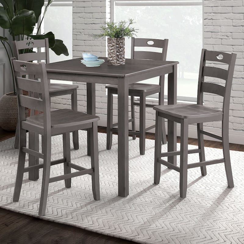 Farmhouse Gray Solid Wood 5-piece Counter Height Dining Table Set