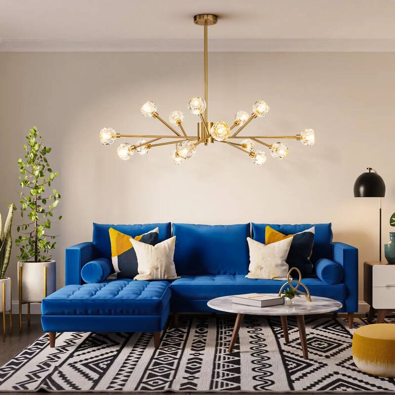 9/15/18-Light Modern Glam Gold Large Sputnik Cluster Crystal Globe Chandelier with Crystal Globe Shade