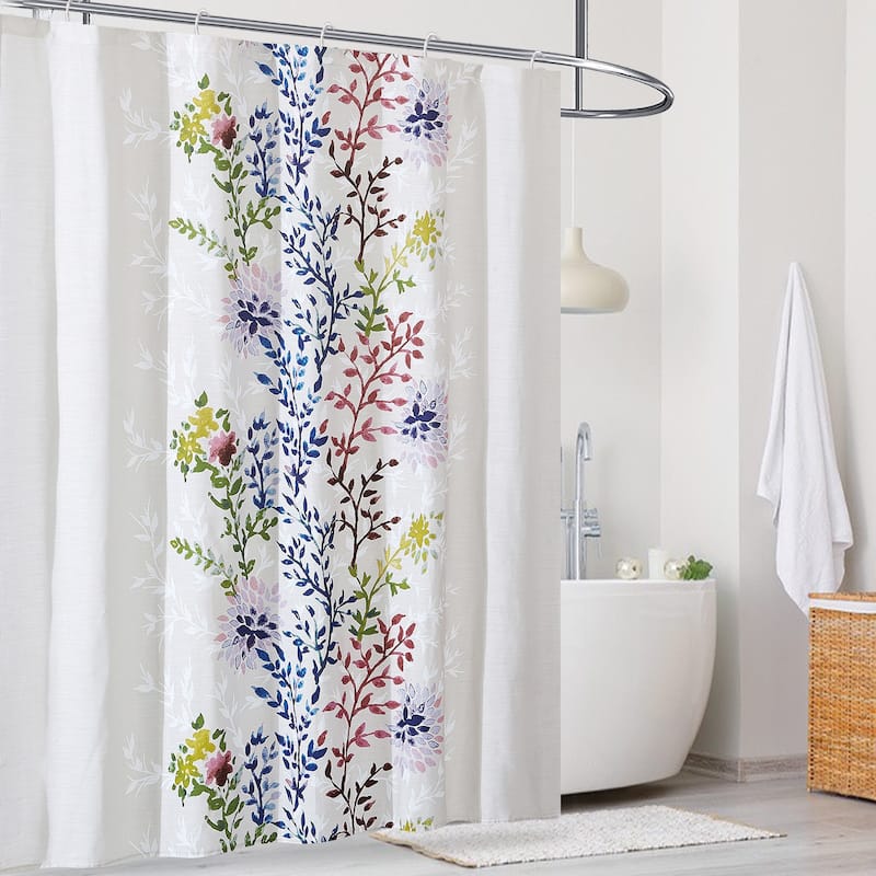 Style Quarters Dahlia Pattern 100% Cotton Shower Curtain-Colorful Leaves- 72x72"