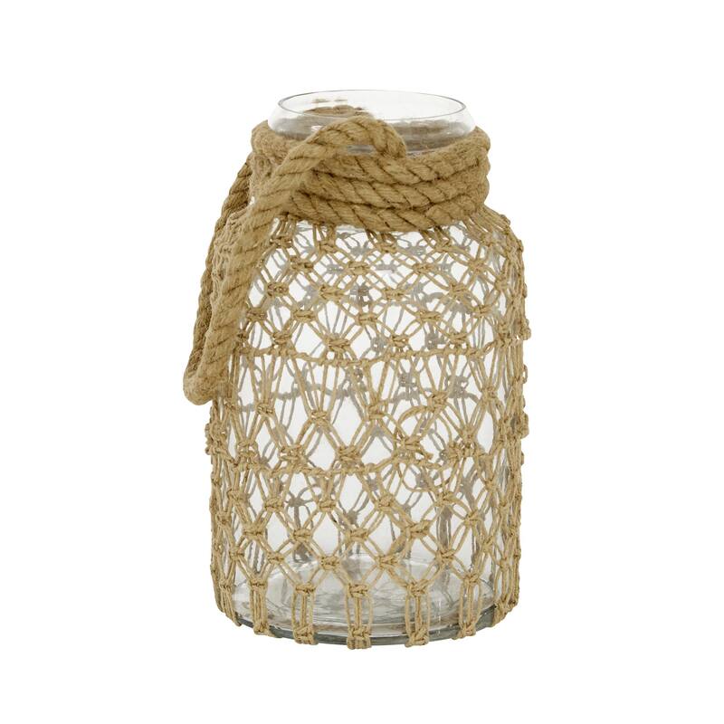 Glass Decorative Candle Lantern with Rope Handle - Clear - Roche River Decor