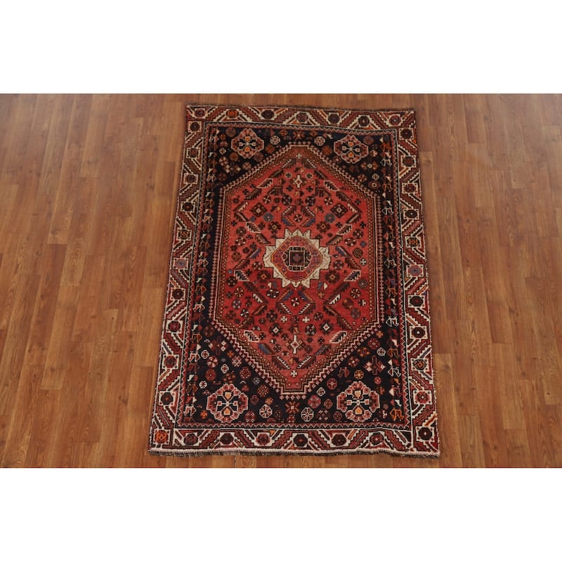Tribal Shiraz Persian Vintage Area Rug Handmade Wool Carpet - 3'7"x 5'6"