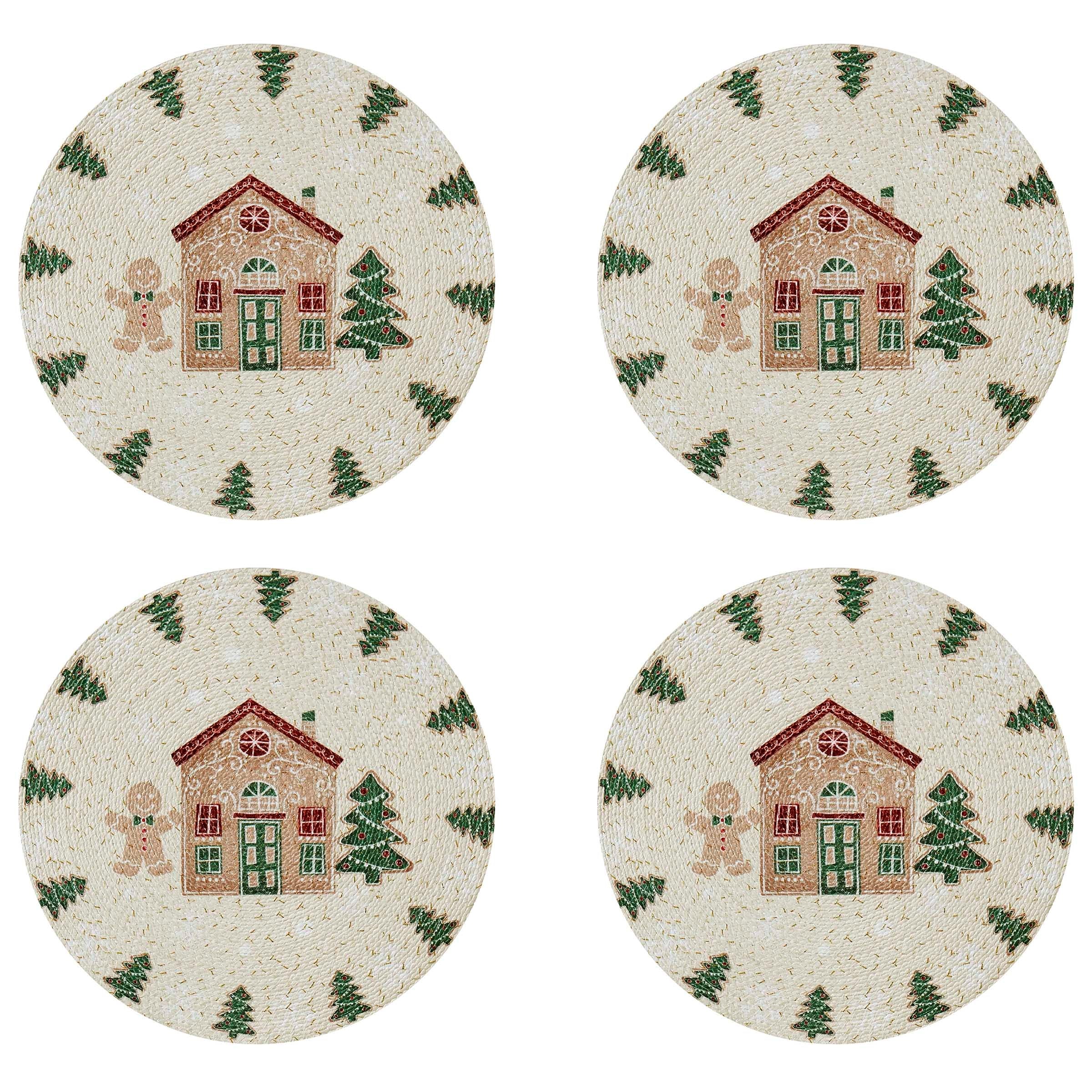 Avanti Gingerbread Village Set of 4 Round Placemats - 13x19