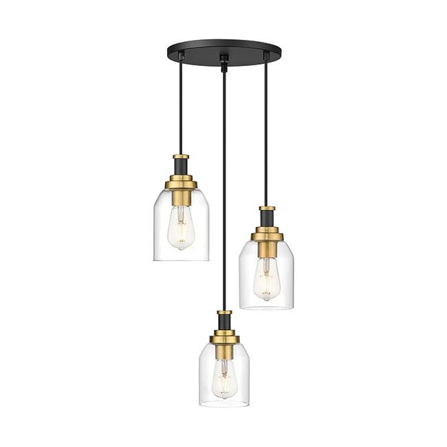 3-light pendant light black & gold hanging lamp glass, metal corridor light