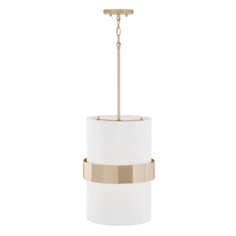 Sutton 2-light Soft Gold Drum Pendant w/ White Fabric Shade & Frosted Glass Diffuser