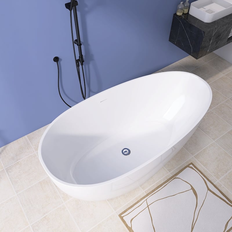 Acrylic Freestanding Flatbottom Soaking Bathtub in White