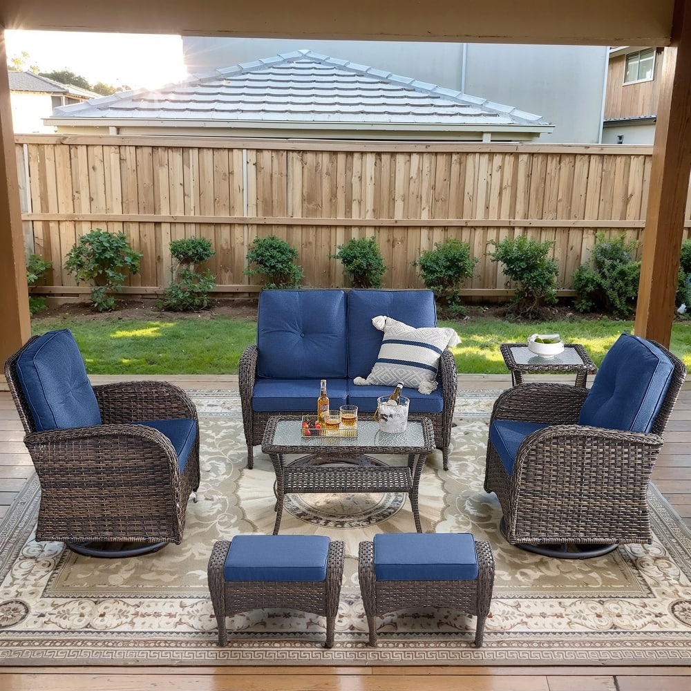 Patio Sofa Loveseat Sofa with Swivel Chairs