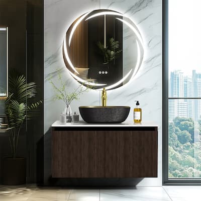 Vintage Vanity Set Wall Floating Bathroom Vanity Sink with Ceramic Basin Faucet Hoses