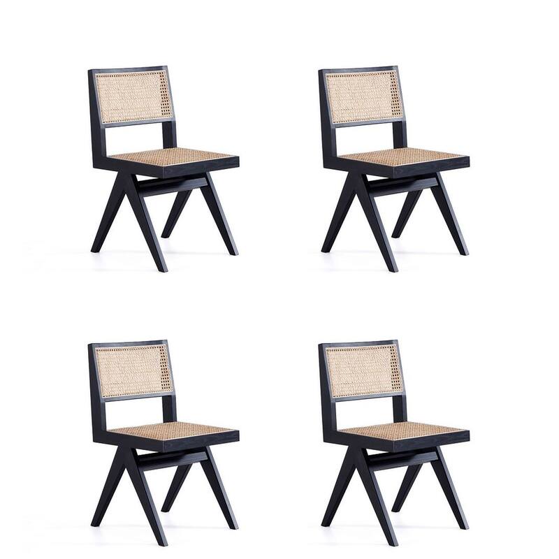 Manhattan Comfort Hamlet Dining Chair in Black and Natural Cane - Set of 2 - Black and Nature - Set of 4