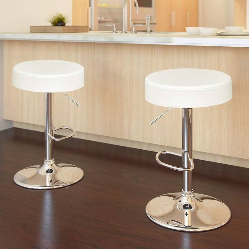 Adjustable Round Leather Swivel Seat Bar Stool - White - 14" x 25.5" - 33" (D x H)