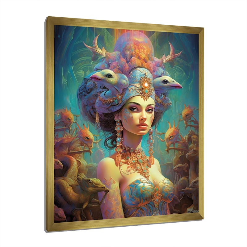 Designart "Exquisite Goddess In Psychedelic Pastels" Fashion Woman Framed Wall Art Living Room
