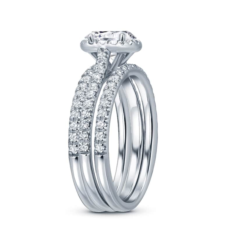 Auriya 1 1/4ctw Emerald-cut Halo Diamond Engagement Ring 3pc Set 14k Gold