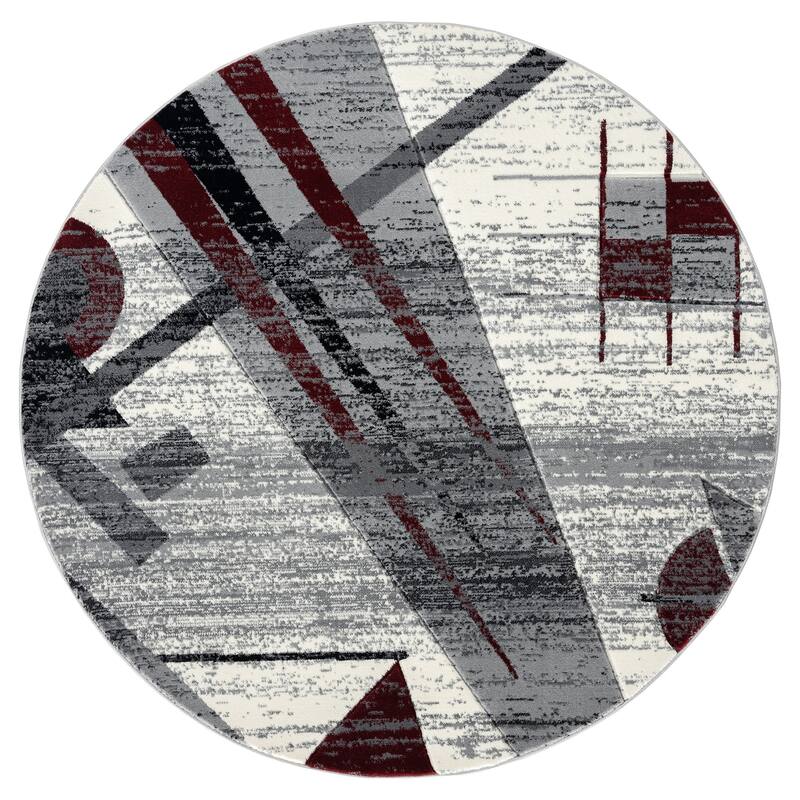 Crystal Collection Abstract Geometric Area Rug - 7'3" Round - Grey/Cream