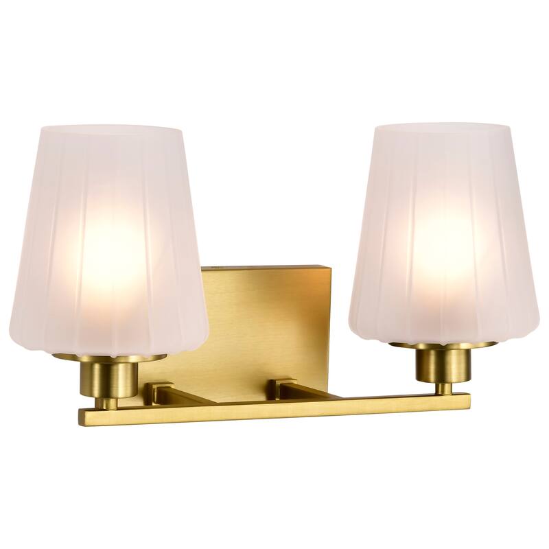 Lune 2 Light Vanity Vintage Brass Finish Etched White Glass - Vintage Brass