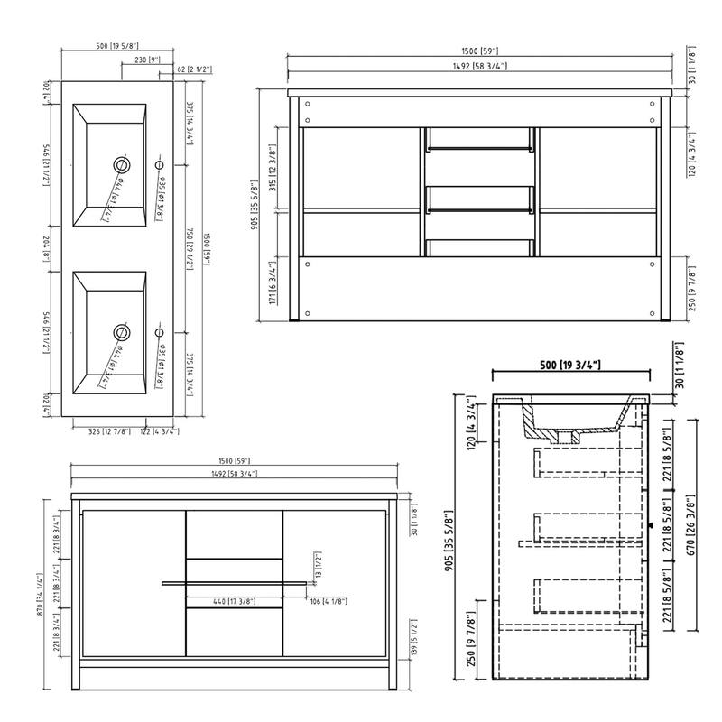 Freestanding Bathroom Vanity Set in HG-White with Integrated Solid Surface Sink