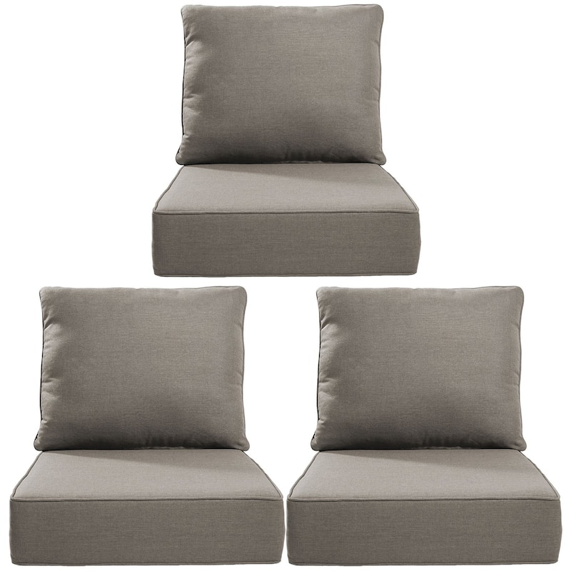 22" W x 24" D x 6" T Water & Fade Resistant Outdoor Lounge Chair Replacement Cushion Set - 3 Sets - Gray