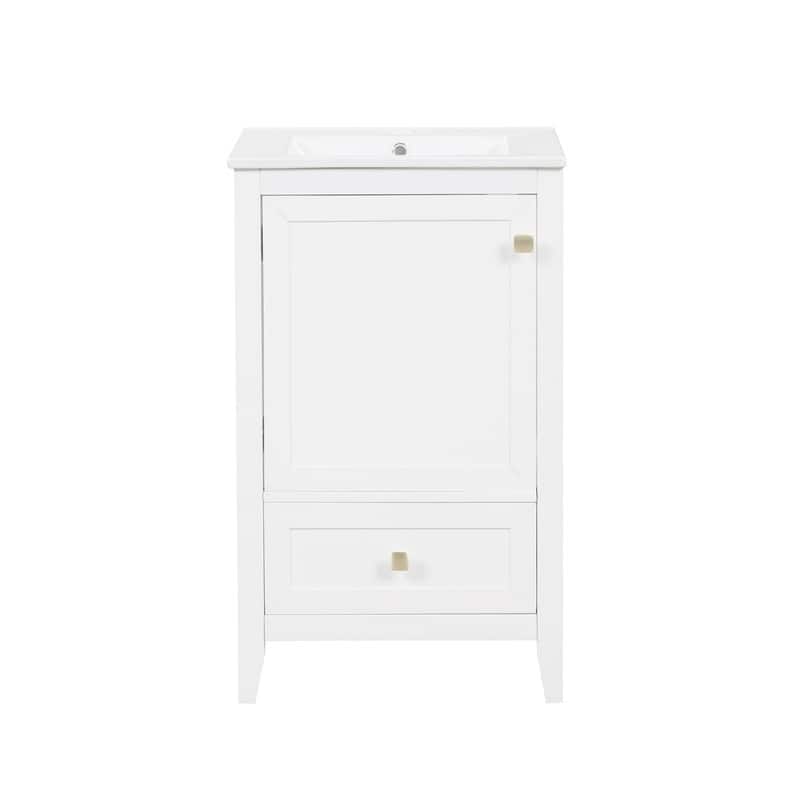 20" Bathroom Vanity with Sink – Soft-Closing Door Cabinet Featuring Storage Rack and Drawer‌ - 20"L x 18.3"W x 34"H - White