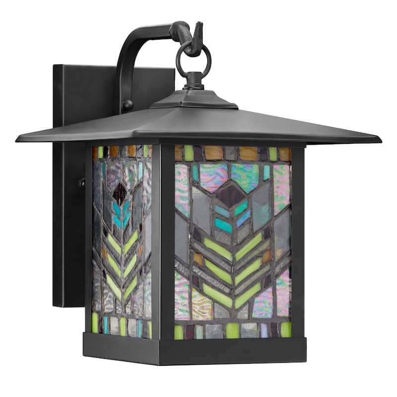 River of Goods Multicolor Stained Glass Black 1-Light Outdoor Lantern Wall Sconce - 10.75" x 9" x 11.75"
